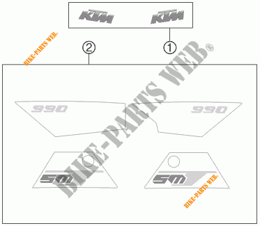 ADESIVOS para KTM 990 SUPERMOTO T WHITE ABS 2012