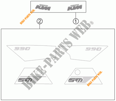 ADESIVOS para KTM 990 SUPERMOTO T WHITE ABS 2012