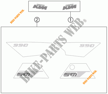ADESIVOS para KTM 990 SUPERMOTO T WHITE ABS 2011