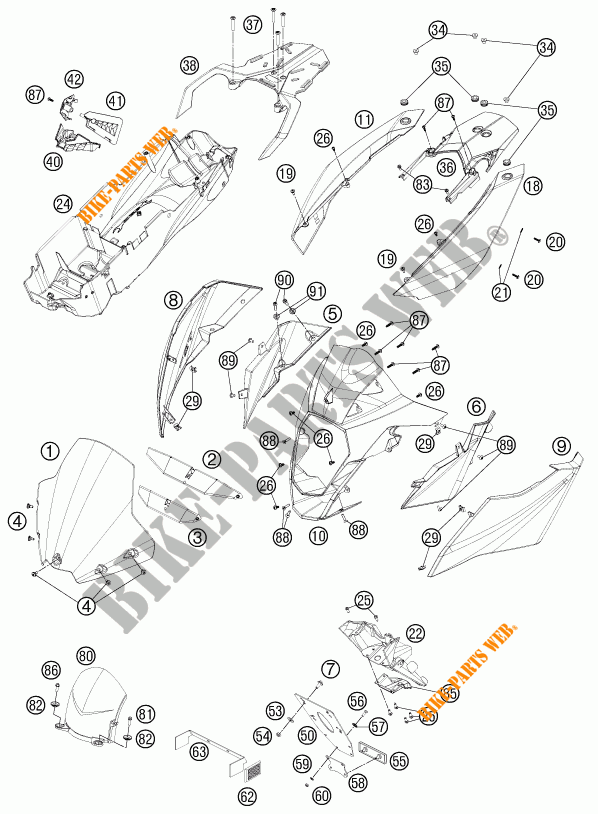 PLÁSTICOS para KTM 990 SUPERMOTO T WHITE ABS 2011