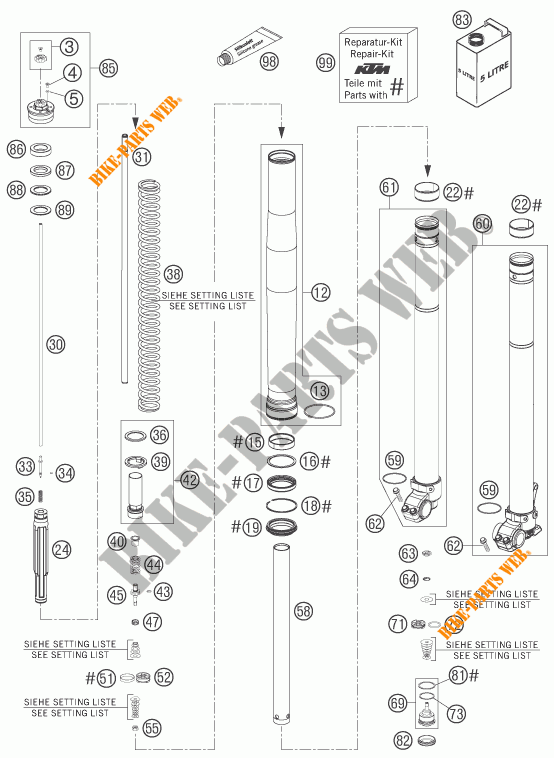 FORQUETA (PEÇAS) para KTM 250 XC-F 2007