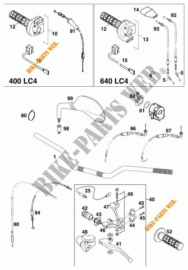GUIADOR / CONTROLES para KTM 640 LC4 1999