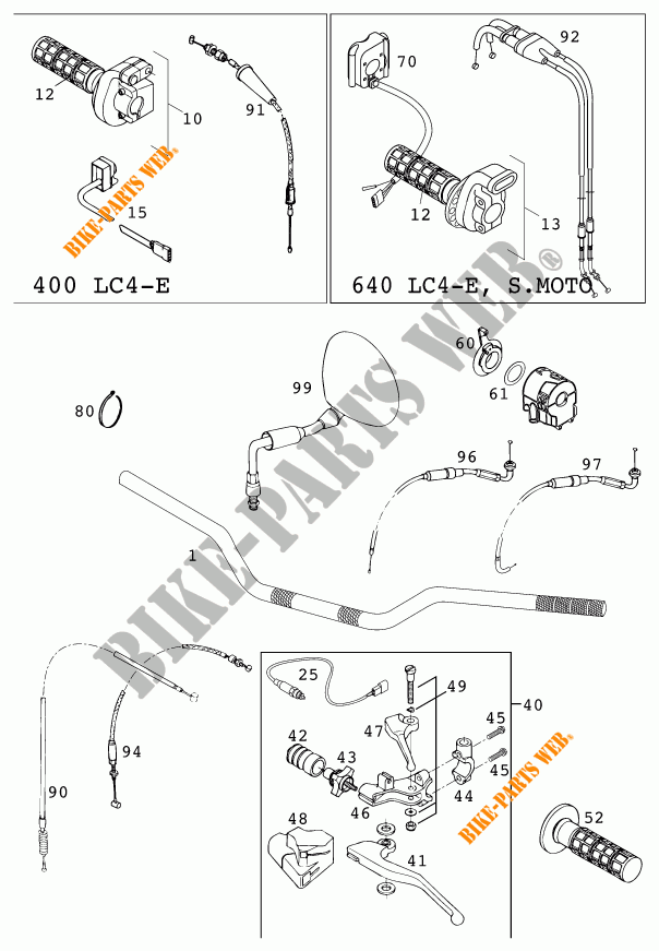 GUIADOR / CONTROLES para KTM 400 LC4-E 2000