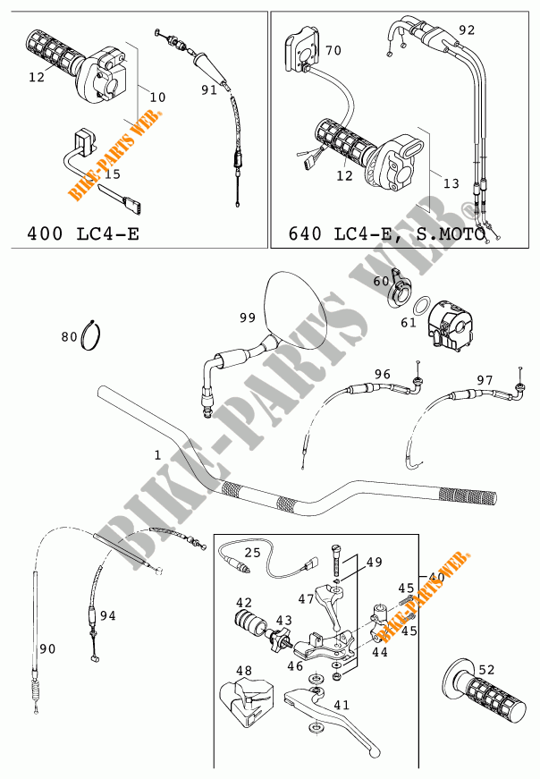 GUIADOR / CONTROLES para KTM 400 LC4-E 2000