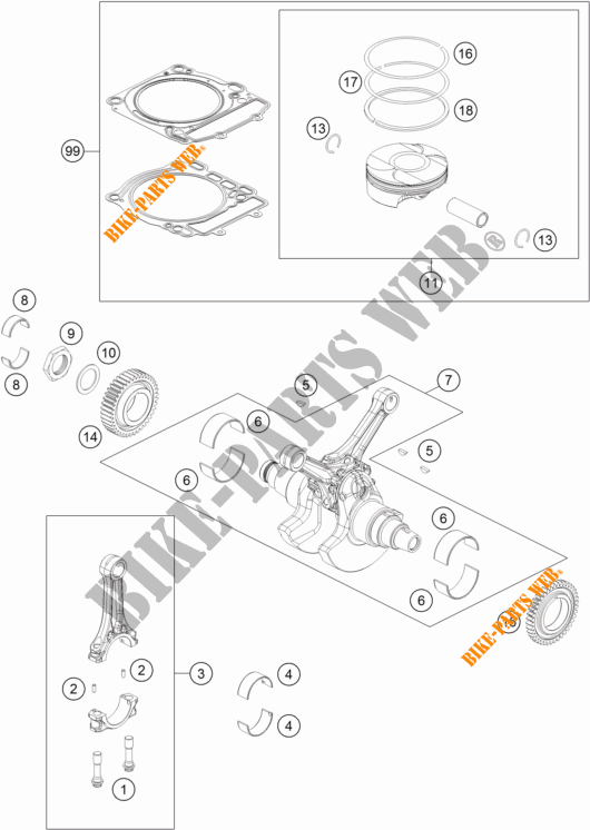 CAMBOTA / PISTÃO para KTM 1290 SUPER DUKE R ORANGE ABS 2015