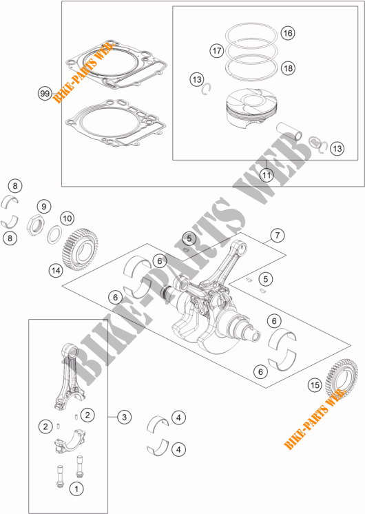 CAMBOTA / PISTÃO para KTM 1290 SUPER DUKE R ORANGE ABS 2015