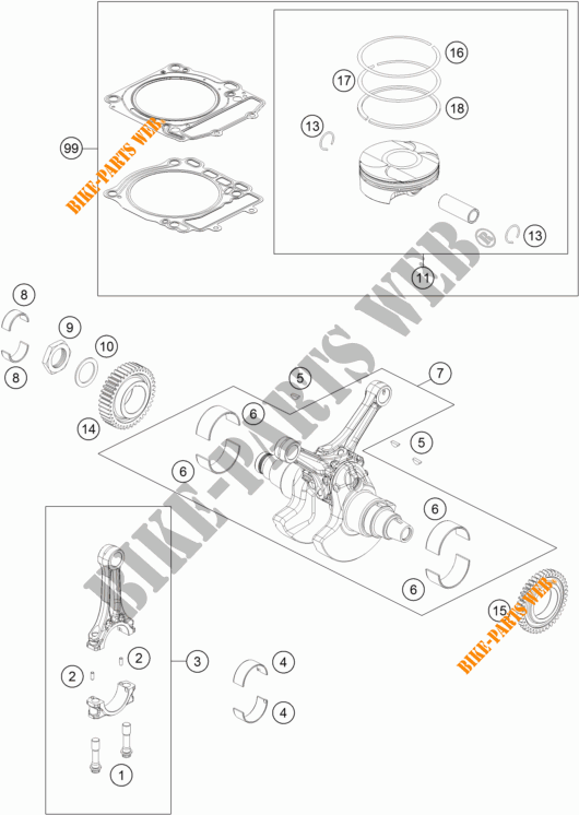 CAMBOTA / PISTÃO para KTM 1290 SUPER DUKE R ORANGE ABS 2014