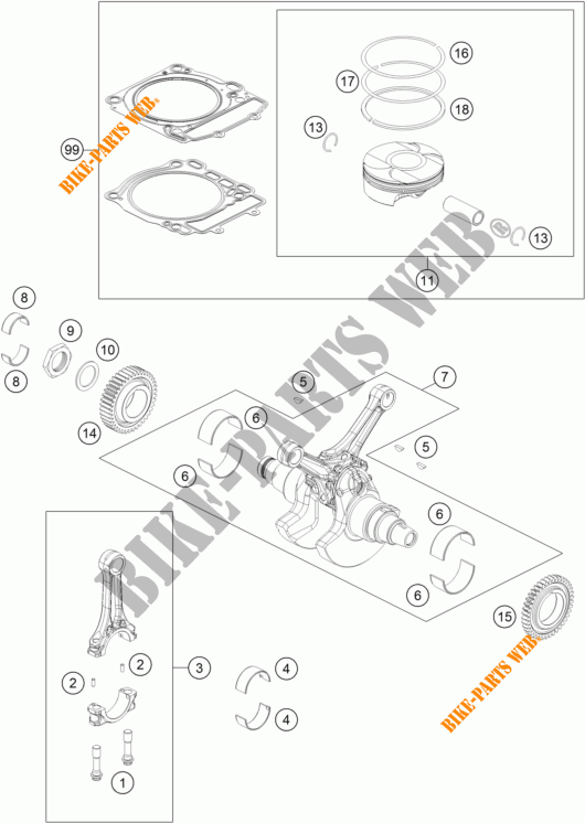 CAMBOTA / PISTÃO para KTM 1290 SUPER DUKE R ORANGE ABS 2014