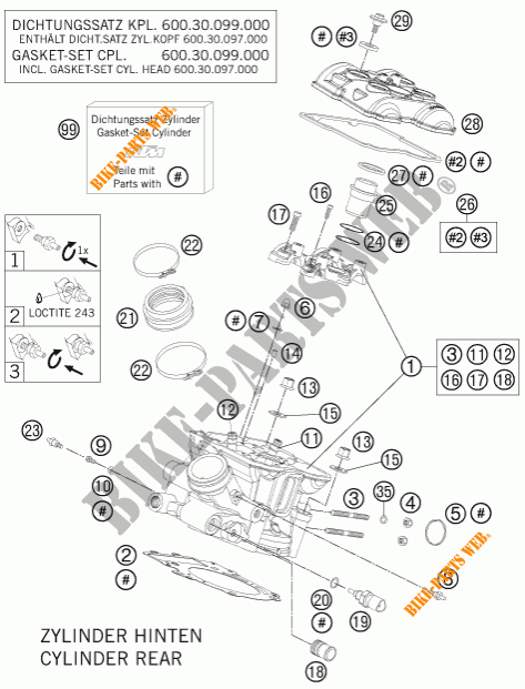 CABEÇA DE MOTOR TRASEIRA para KTM 990 SUPER DUKE R 2011