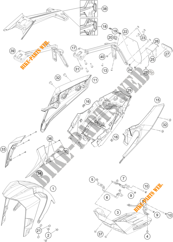 PLÁSTICOS para KTM 390 DUKE WHITE - B.D. 2020