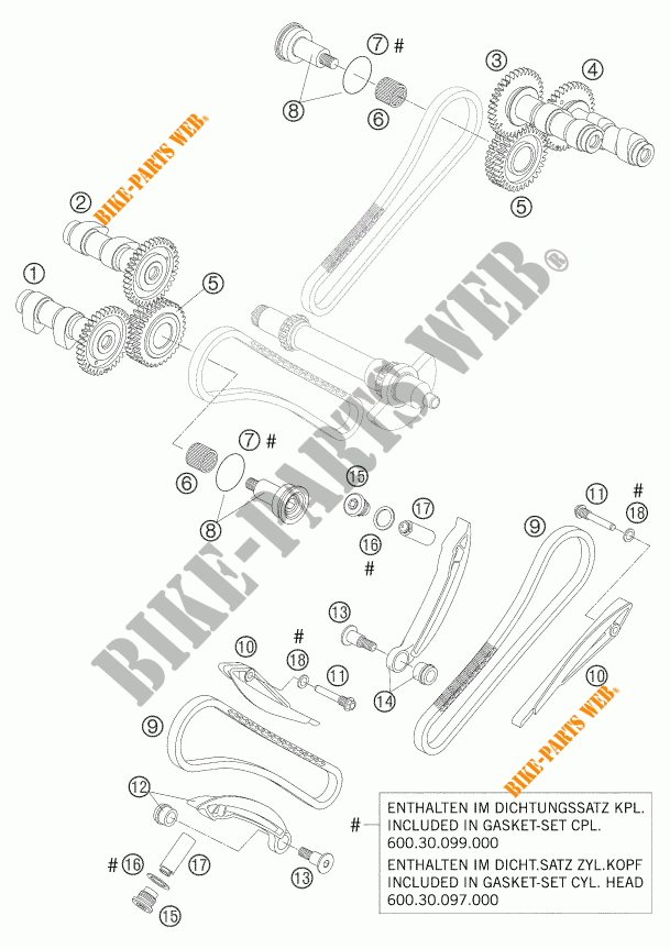 DISTRIBUIÇÃO para KTM 990 SUPER DUKE BLACK 2005