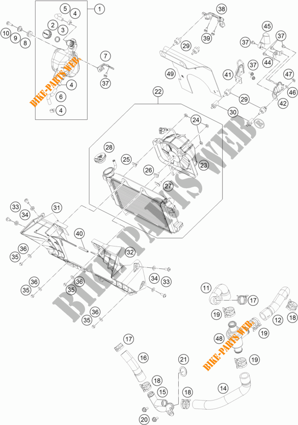 SISTEMA DE REFRIGERAÇÃO para KTM 390 DUKE ORANGE 2018