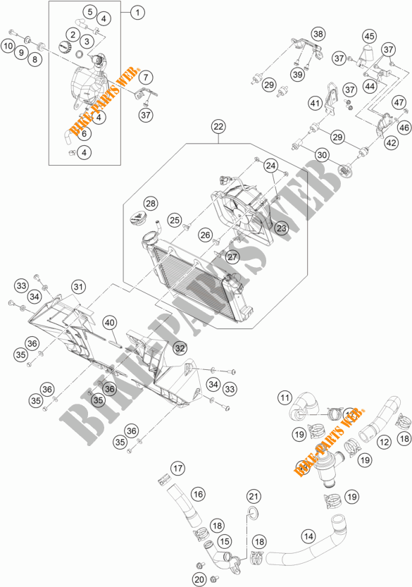 SISTEMA DE REFRIGERAÇÃO para KTM 390 DUKE ORANGE 2017