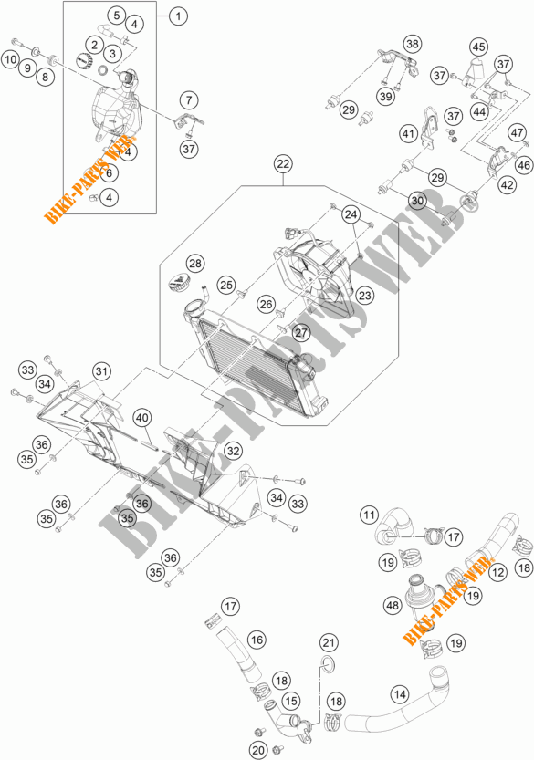 SISTEMA DE REFRIGERAÇÃO para KTM 390 DUKE ORANGE 2017