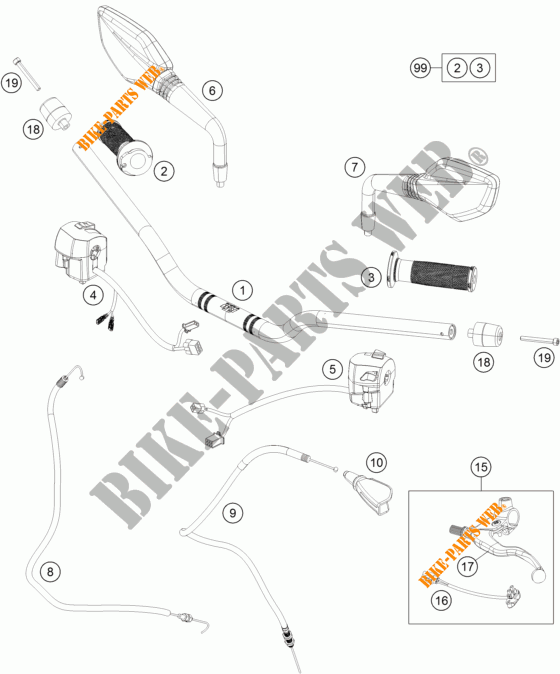 GUIADOR / CONTROLES para KTM 390 DUKE BLACK ABS 2016