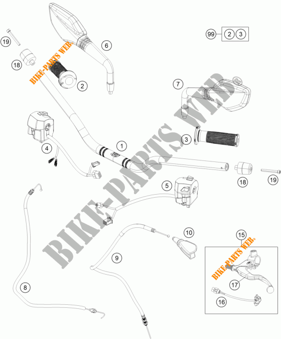 GUIADOR / CONTROLES para KTM 390 DUKE BLACK ABS 2015