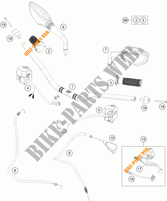 GUIADOR / CONTROLES para KTM 390 DUKE WHITE ABS 2015
