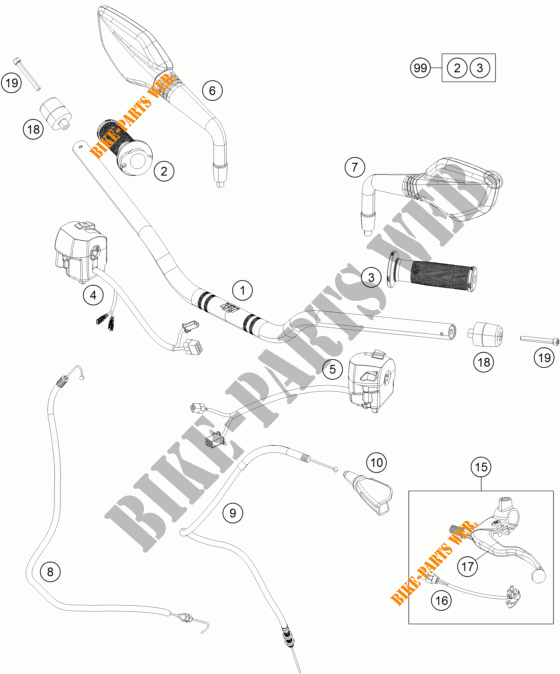 GUIADOR / CONTROLES para KTM 390 DUKE WHITE ABS 2015