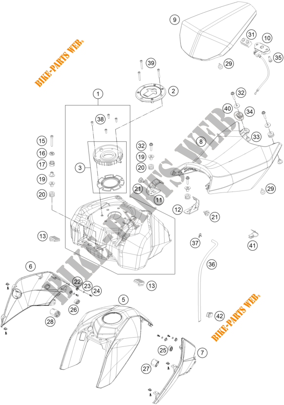 DEPÓSITO / BANCO para KTM 125 DUKE ORANGE ABS BAJ.DIR. 2014 EU F4003N6 2014 EU F4003N6 2014